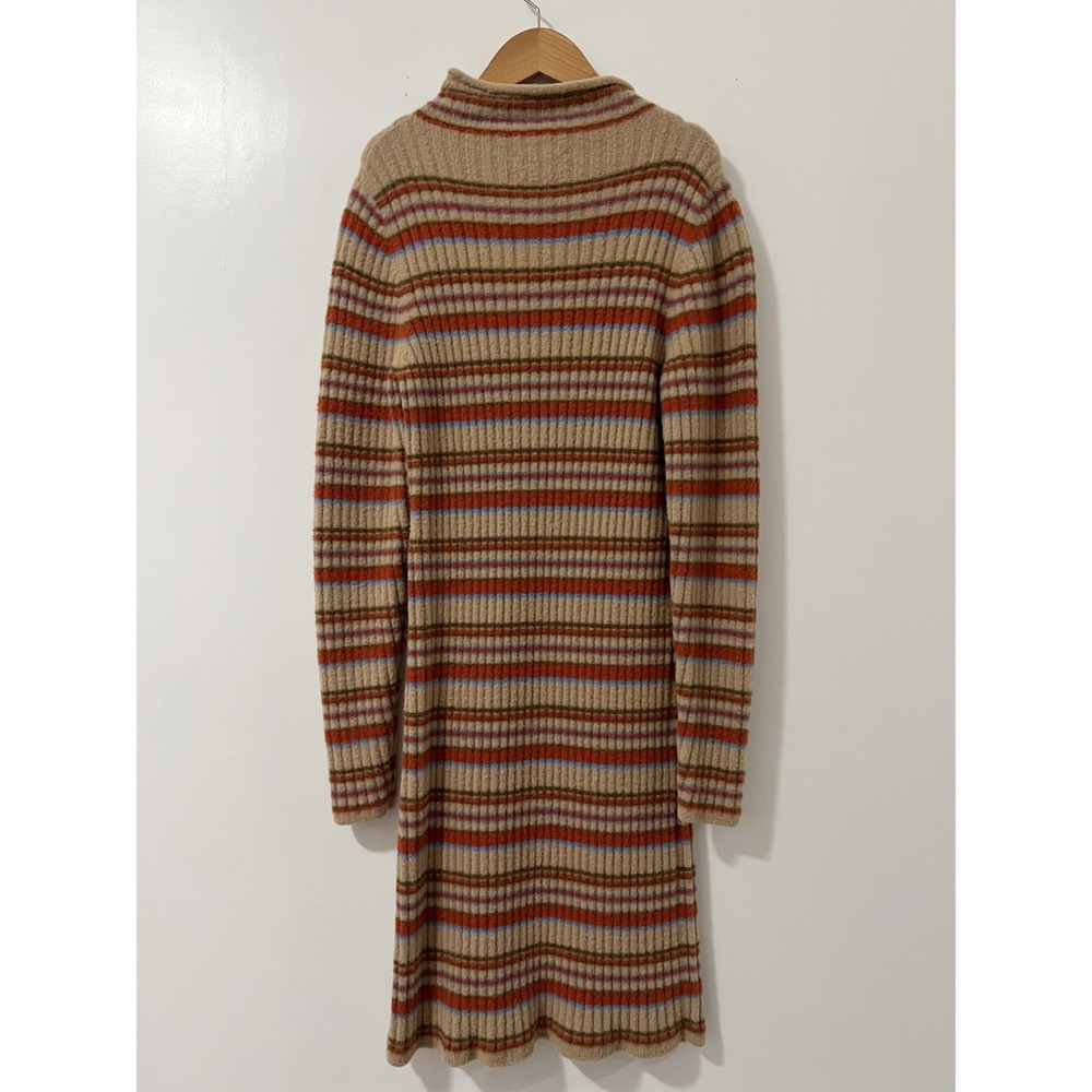 Wilfred Free Striped Mock Neck Knit Sweater Dress Camel Brown Red Blue Size L